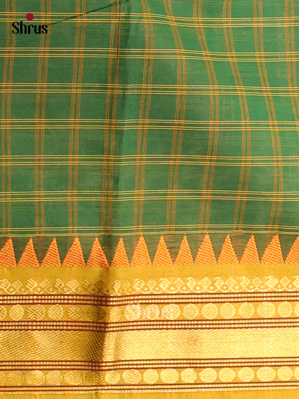 Green with Mustard- Chettinad Cotton Saree - Shop on Shrus.com