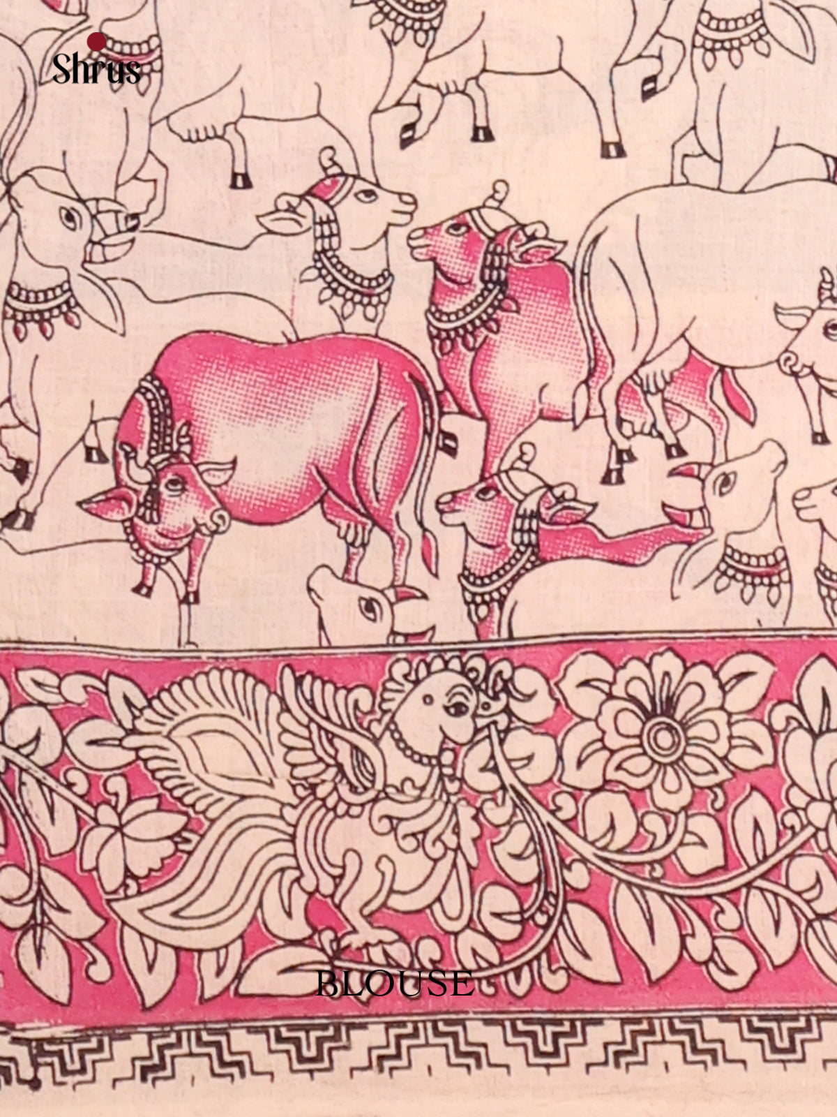 Blue & Pink - kalamkari-cotton Saree - Shop on Shrus.com