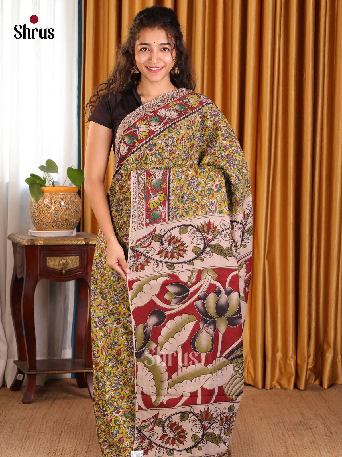Lite Green & Maroon - kalamkari-cotton Saree - Shop on Shrus.com
