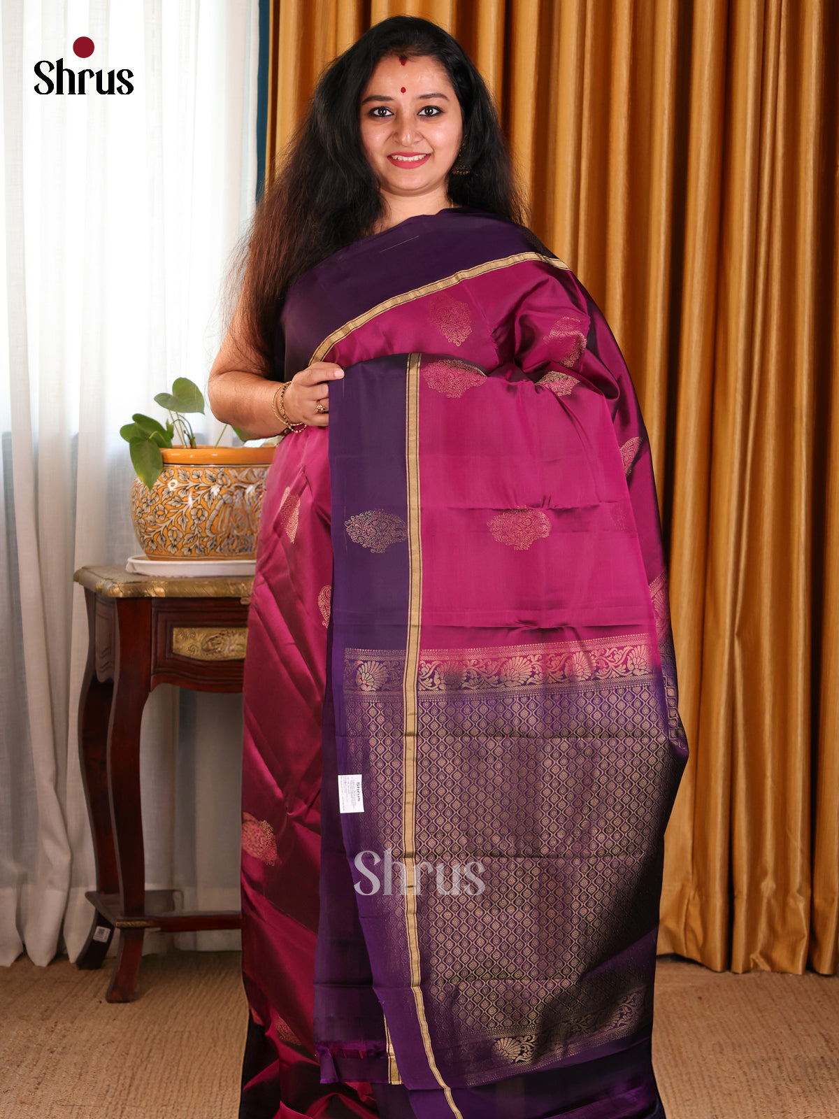 Stunning Purple Softsilk-halfpure Saree with zari woven floral motifs & Contrast Border - Shop on Shrus.com