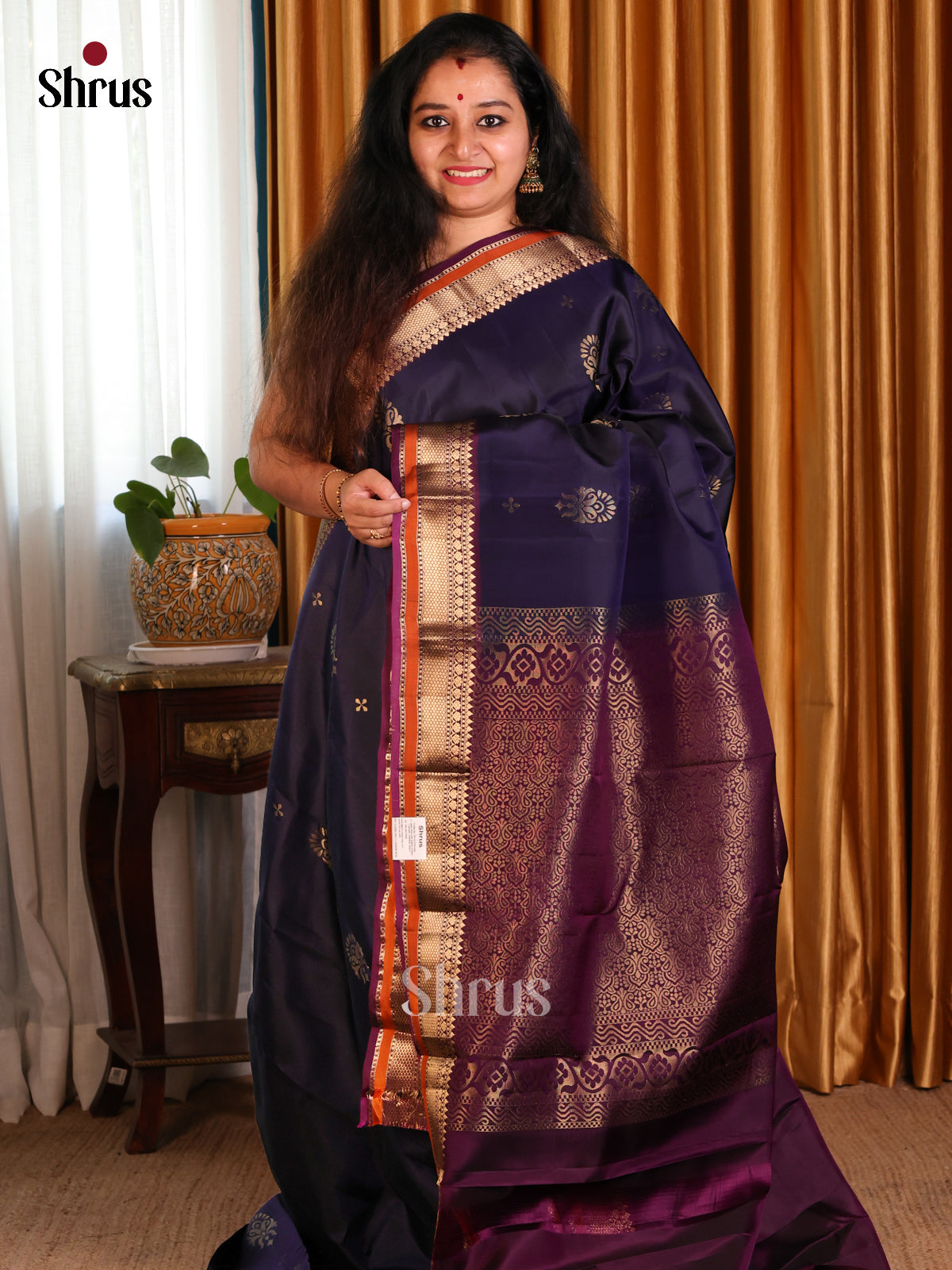 Vibrant Blue Softsilk-halfpure Saree gold zari floral buttas,floral nestling brocade pallu - Shop on Shrus.com