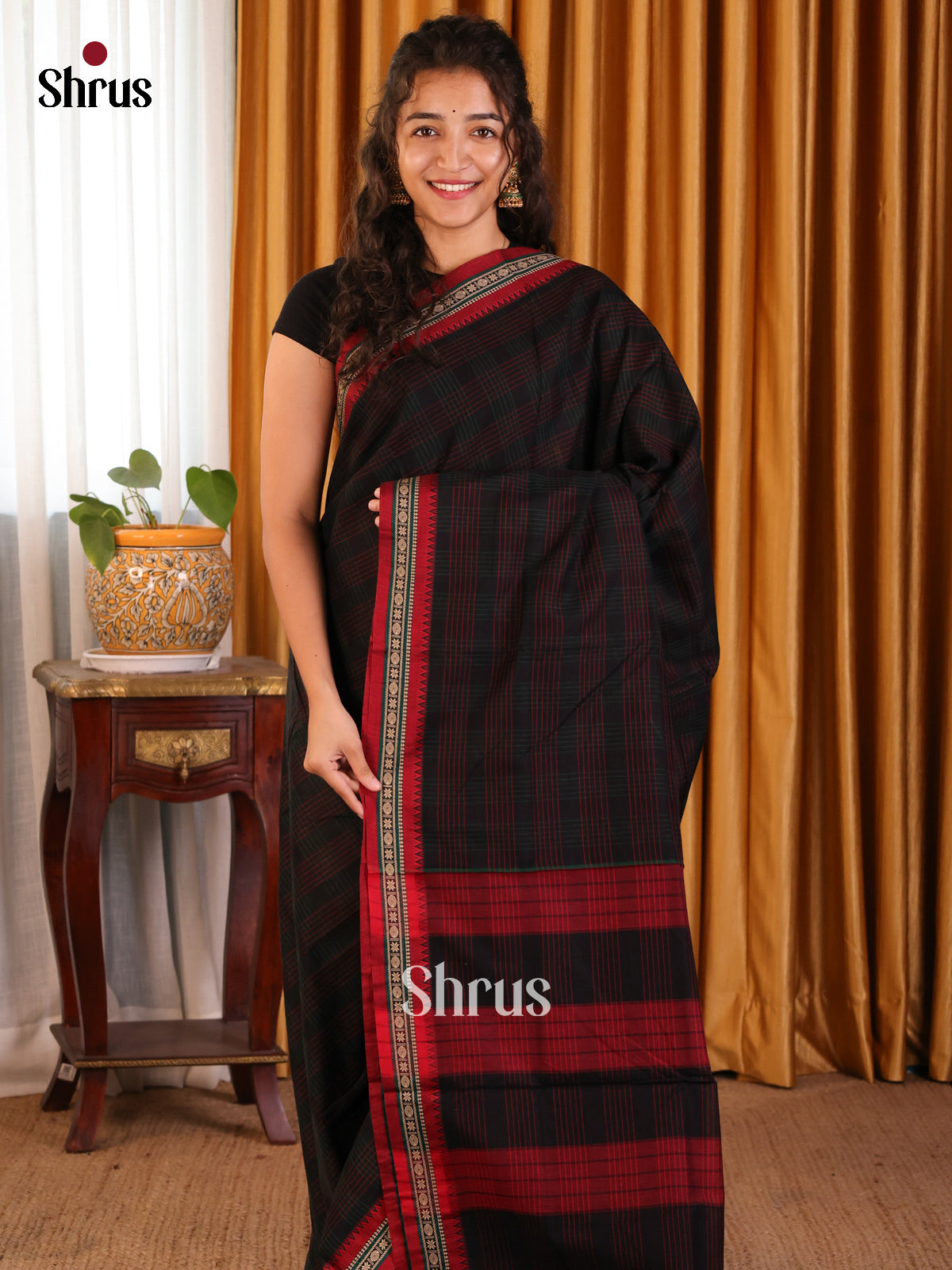 Black with Red - Narayanpet Cotton Saree - Shop on Shrus.com