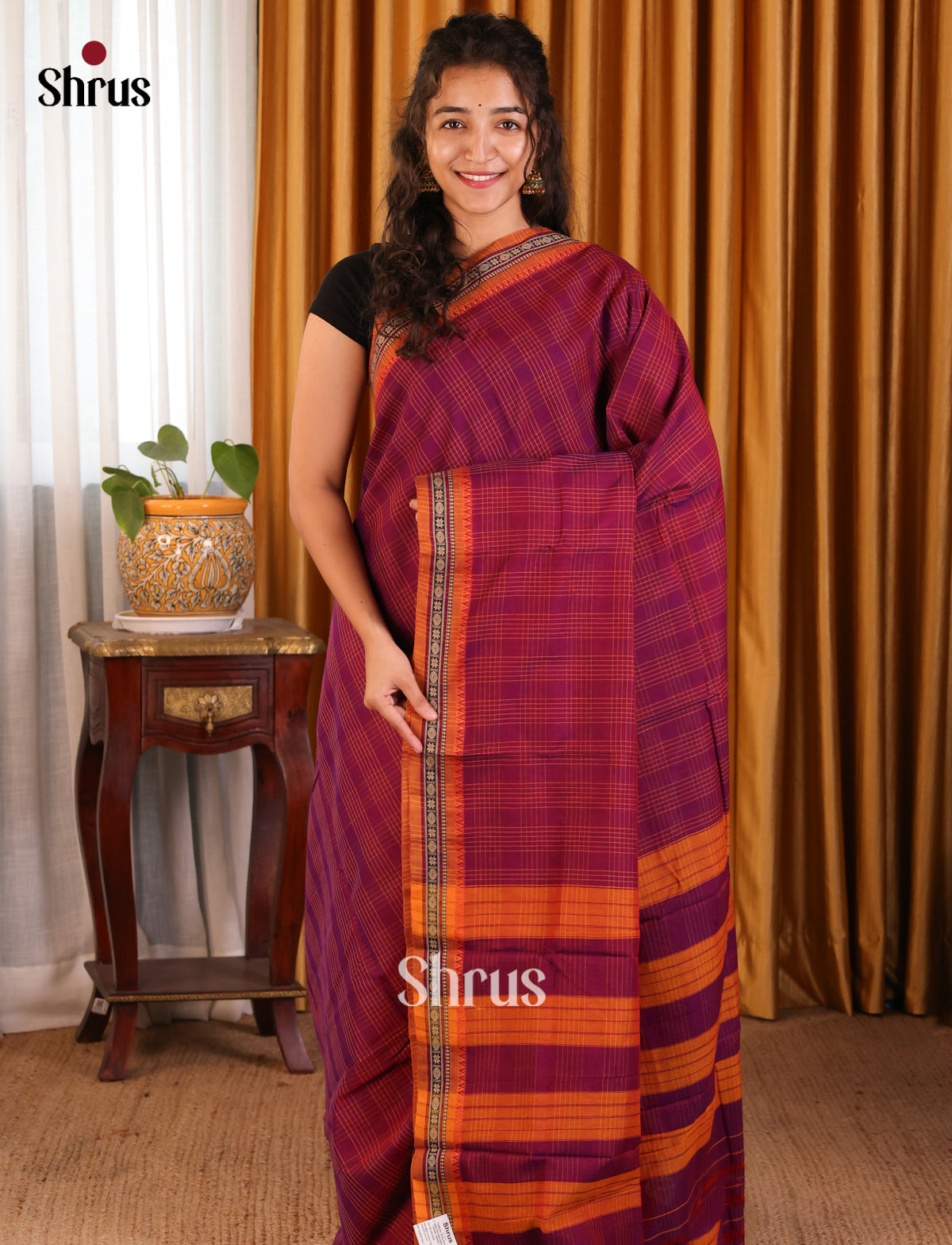 Purple & Orange - Narayanpet Cotton Saree - Shop on Shrus.com