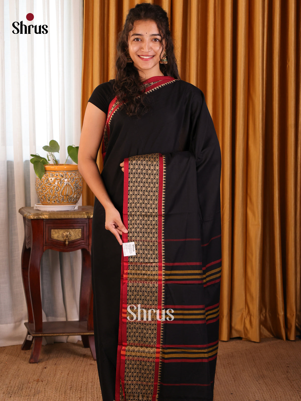 Black with Red - Narayanpet Cotton Saree - Shop on Shrus.com