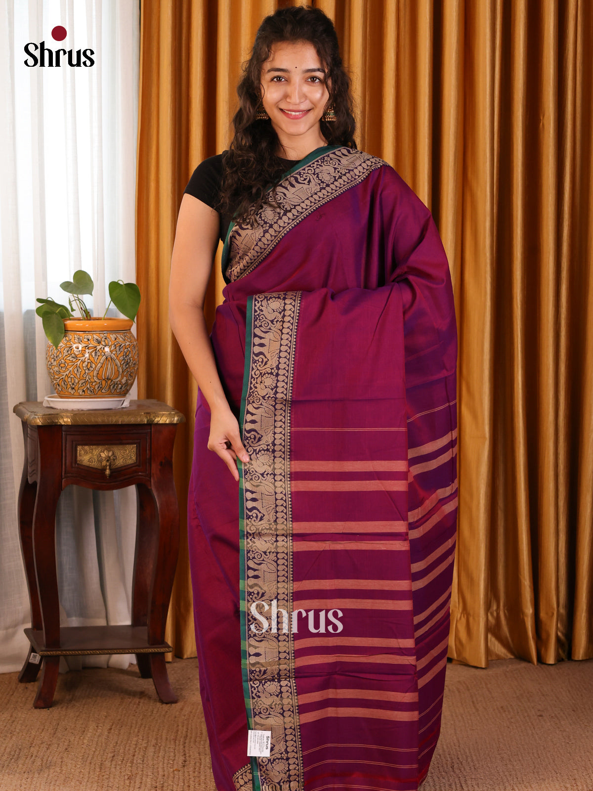 Maroon with Green - Narayanpet Cotton Saree - Shop on Shrus.com