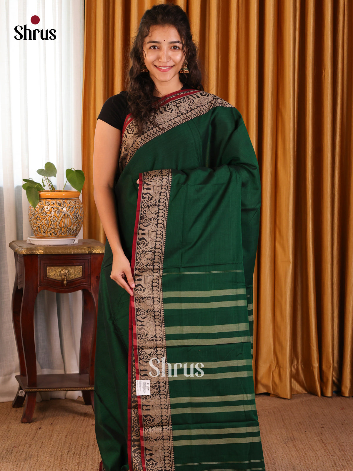 Green with Maroon - Narayanpet Cotton Saree - Shop on Shrus.com