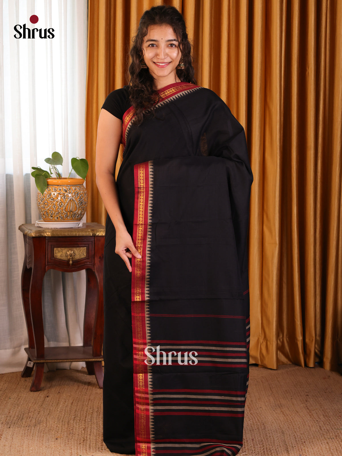 Black & Red - Narayanpet Cotton Saree - Shop on Shrus.com