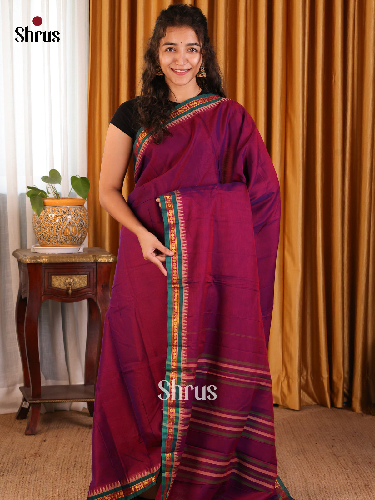 Maroon & Green - Narayanpet Cotton Saree - Shop on Shrus.com
