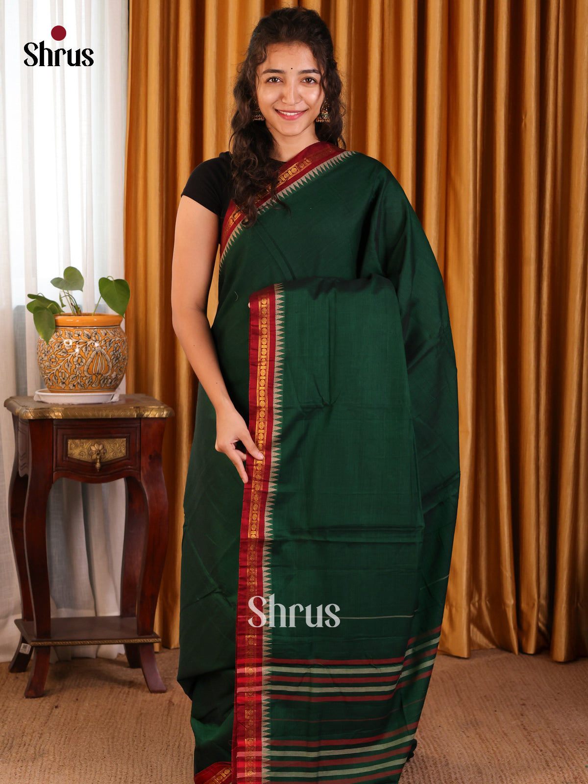 Green & Maroon - Narayanpet Cotton Saree - Shop on Shrus.com