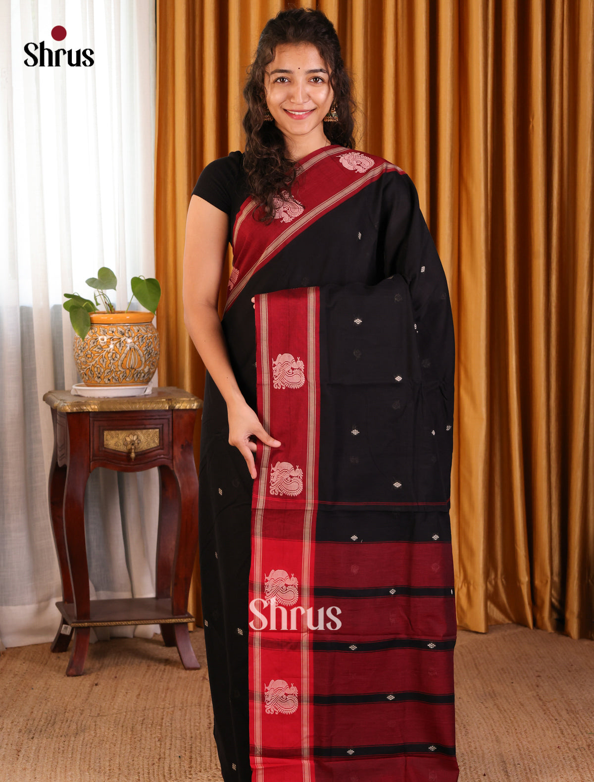 Black & Red - Narayanpet Cotton Saree - Shop on Shrus.com