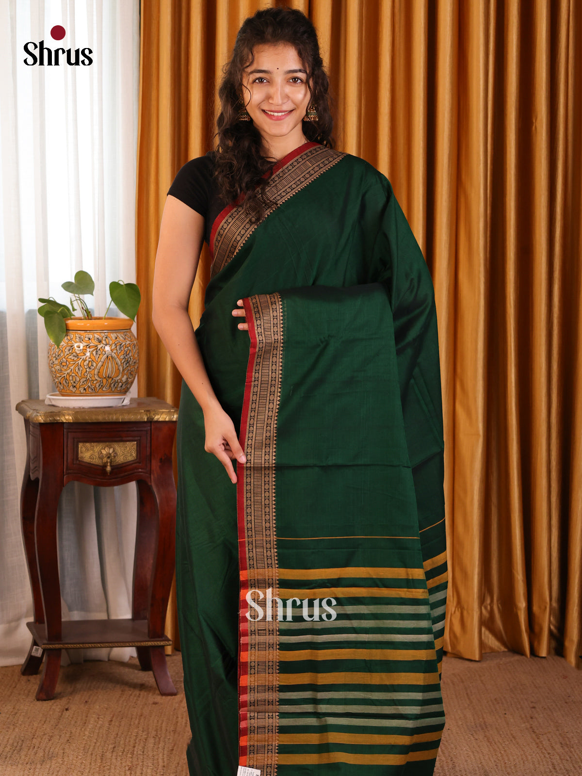 Green & Red - Narayanpet Cotton Saree - Shop on Shrus.com