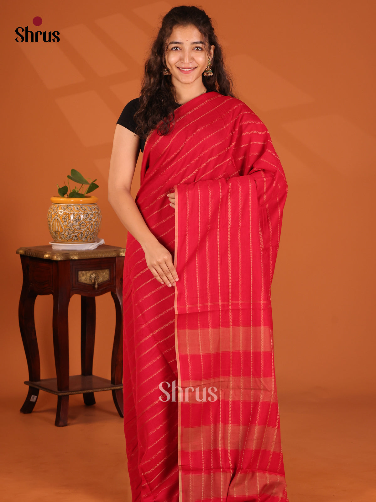 Red - Narayanpet Cotton Saree - Shop on Shrus.com
