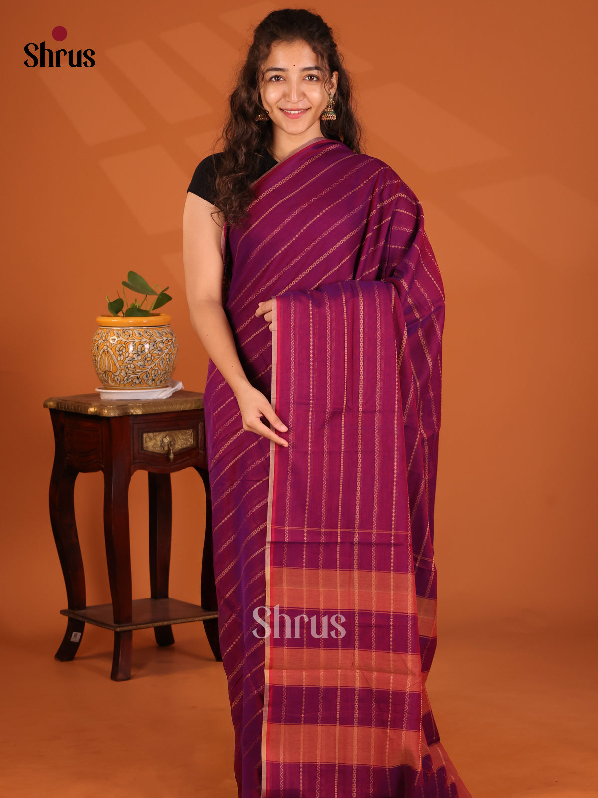 Purple - Narayanpet Cotton Saree - Shop on Shrus.com