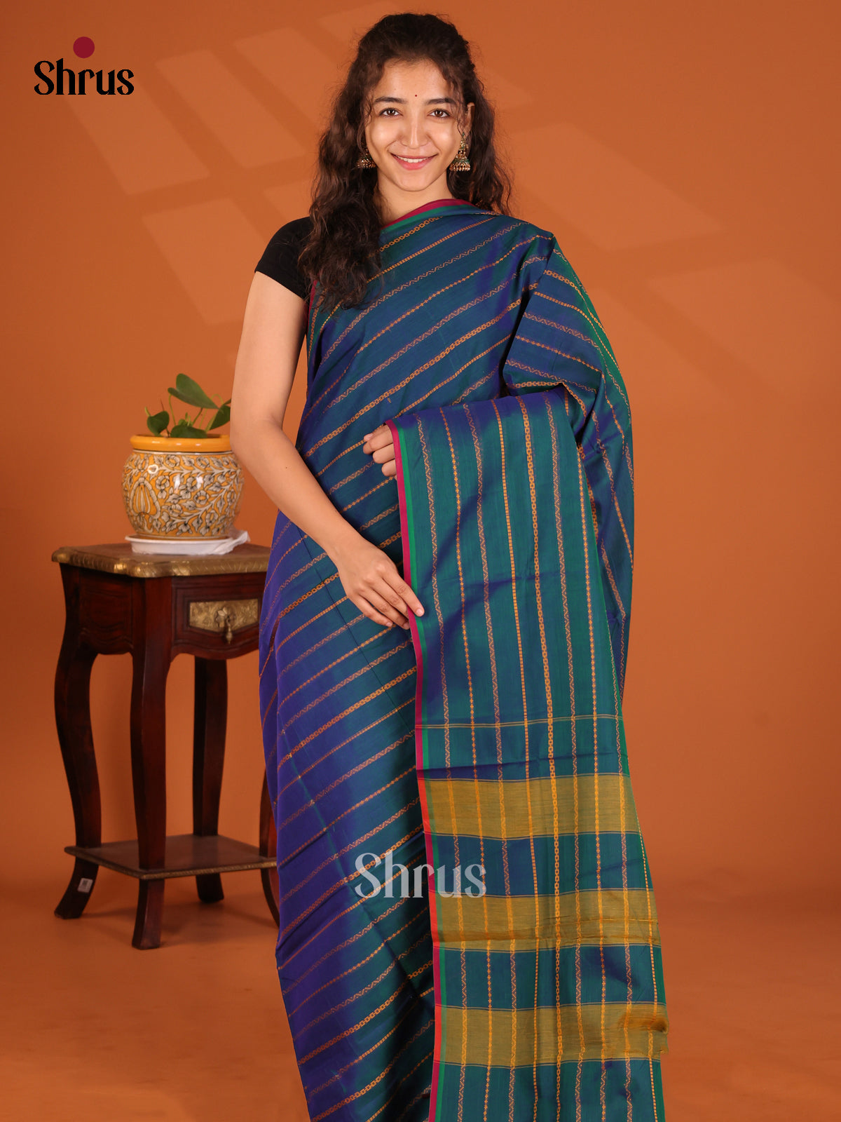 Peacock Blue - Narayanpet Cotton Saree - Shop on Shrus.com