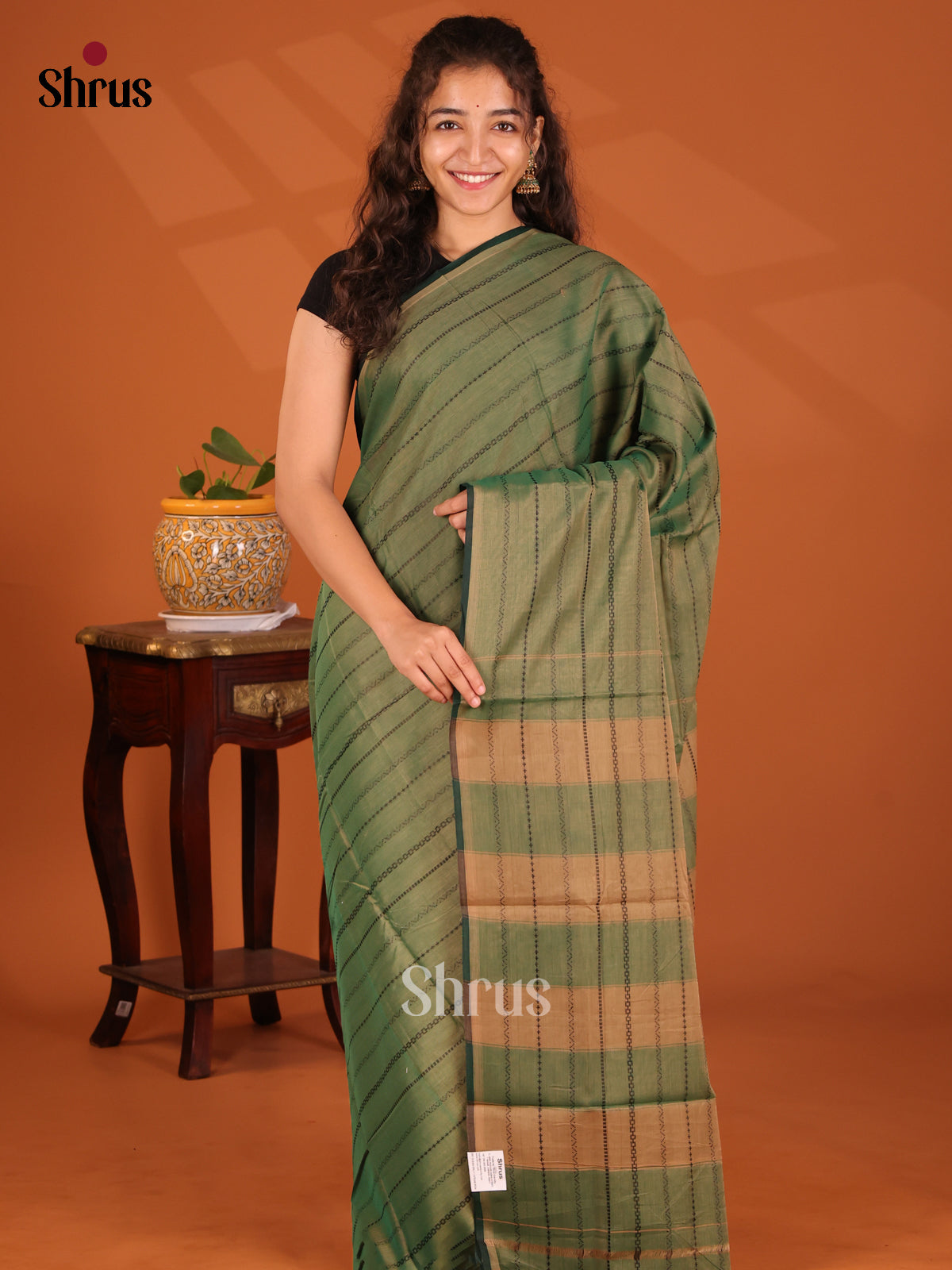 Green with Black - Narayanpet Cotton Saree - Shop on Shrus.com