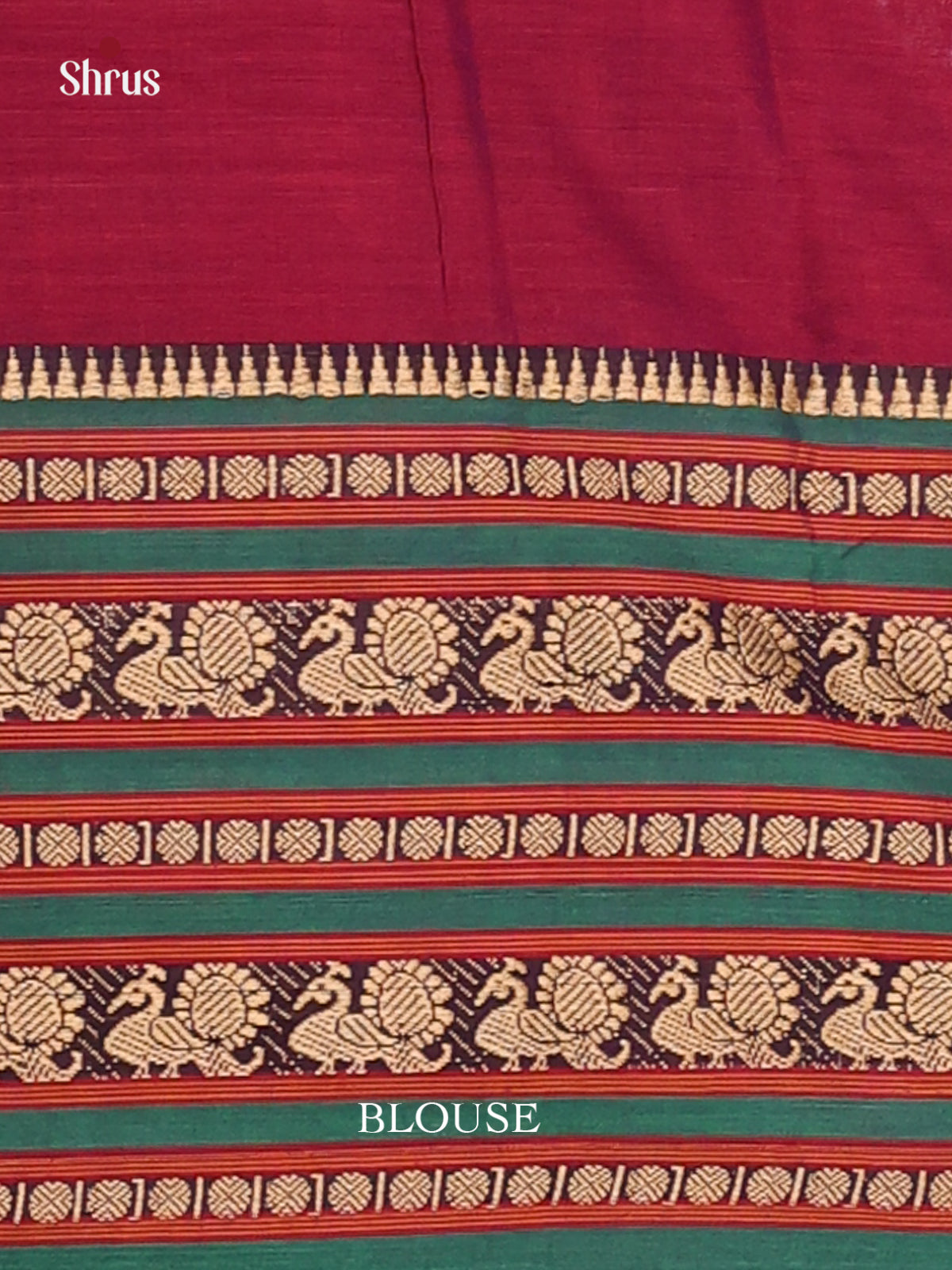 Maroon with Green- Narayanpet Cotton Saree - Shop on Shrus.com