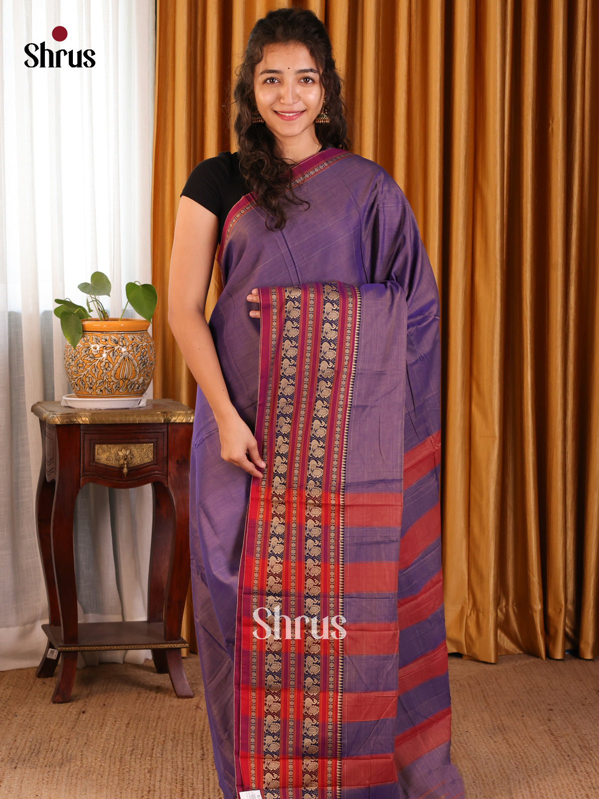 Purple with Red- Narayanpet Cotton Saree - Shop on Shrus.com