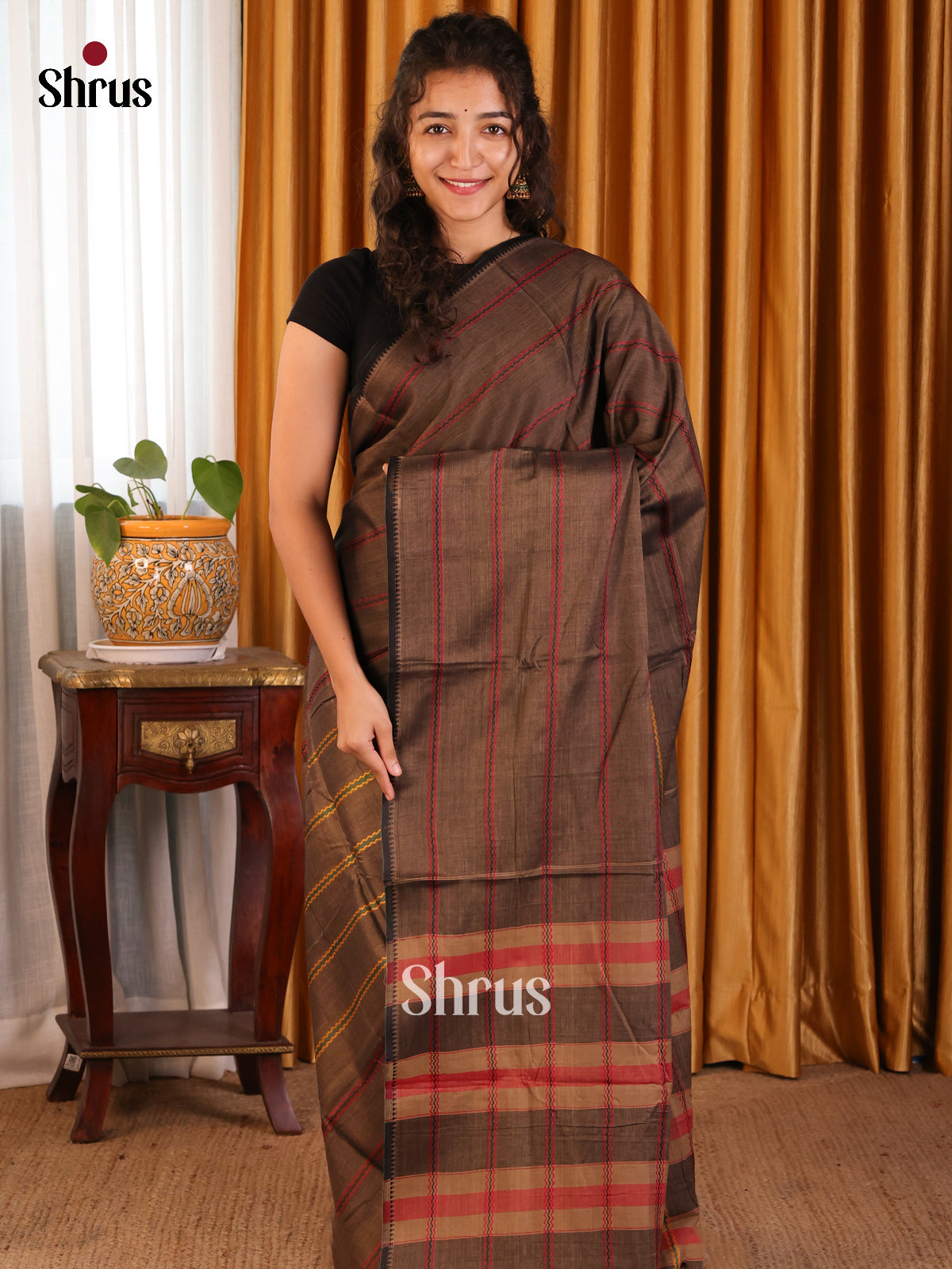 Grey & Black - Narayanpet Cotton Saree - Shop on Shrus.com