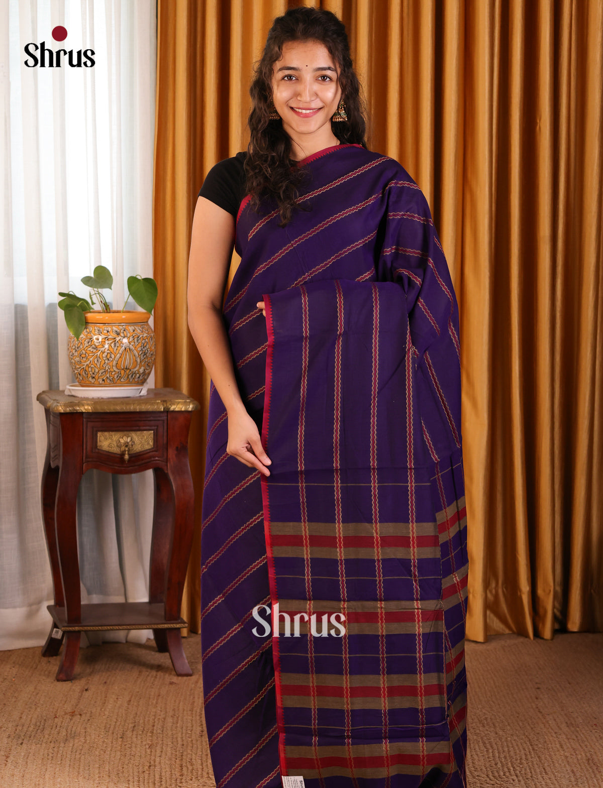 Violet with Maroon - Narayanpet Cotton Saree - Shop on Shrus.com