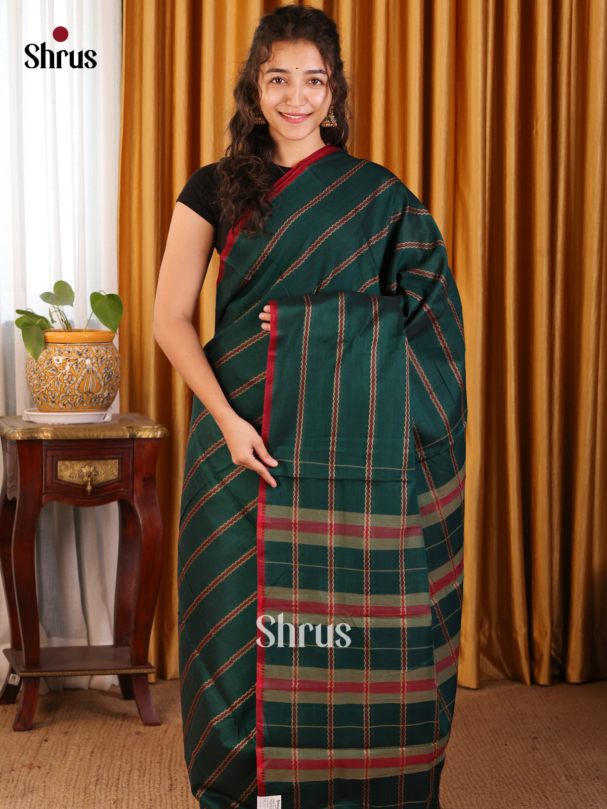 Green & Maroon - Narayanpet Cotton Saree - Shop on Shrus.com