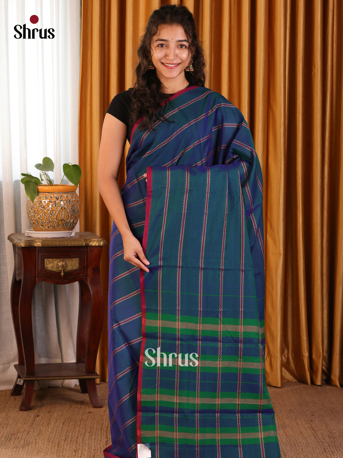 Blue & Maroon - Narayanpet Cotton Saree - Shop on Shrus.com