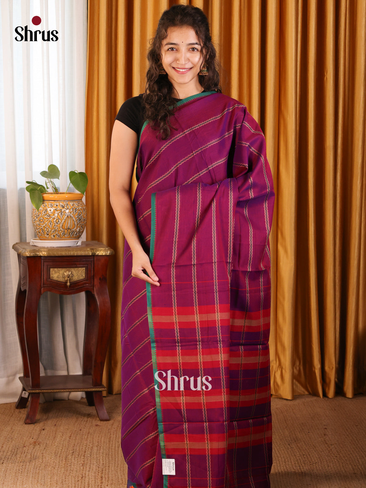 Purple - Narayanpet Cotton Saree - Shop on Shrus.com