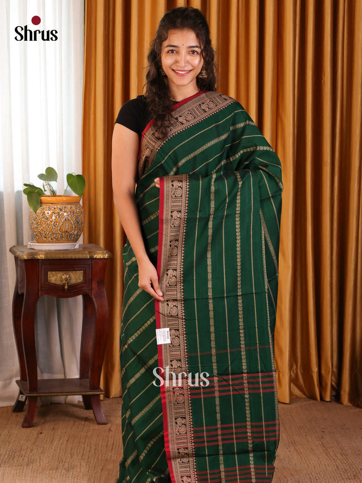 Green & Red- Narayanpet Cotton Saree - Shop on Shrus.com