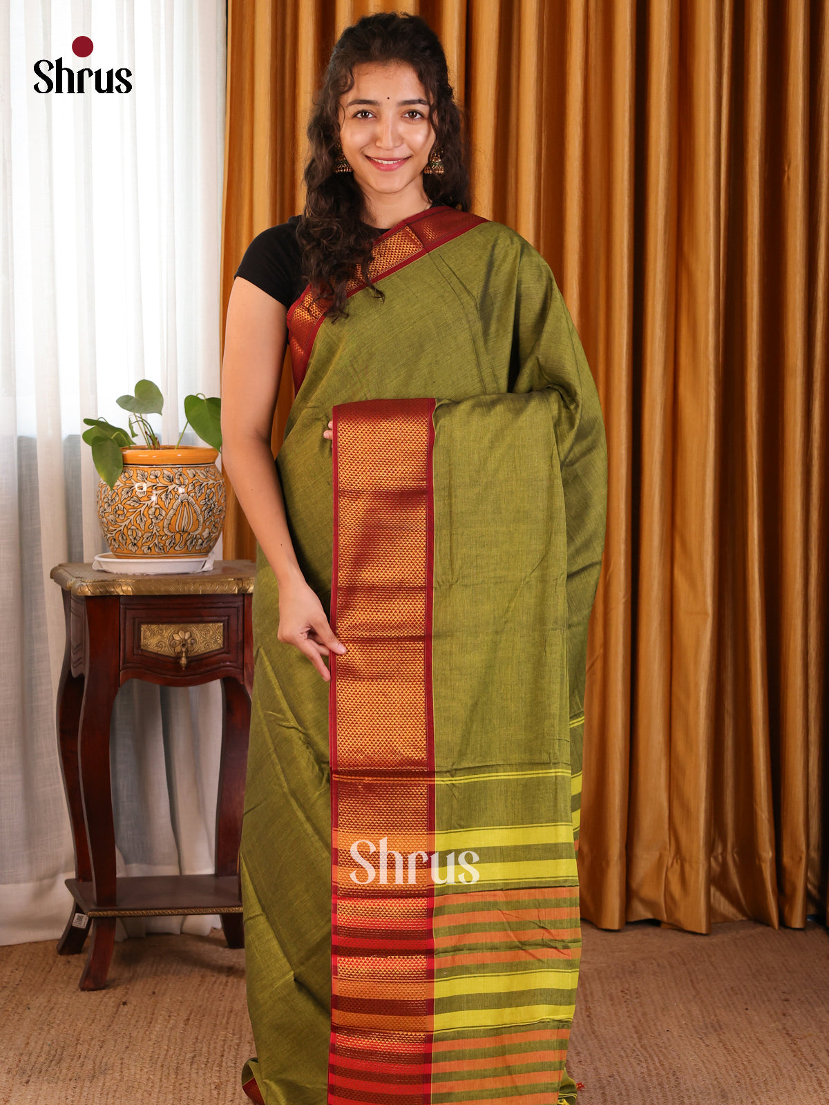 Green & Maroon - Narayanpet Cotton Saree - Shop on Shrus.com
