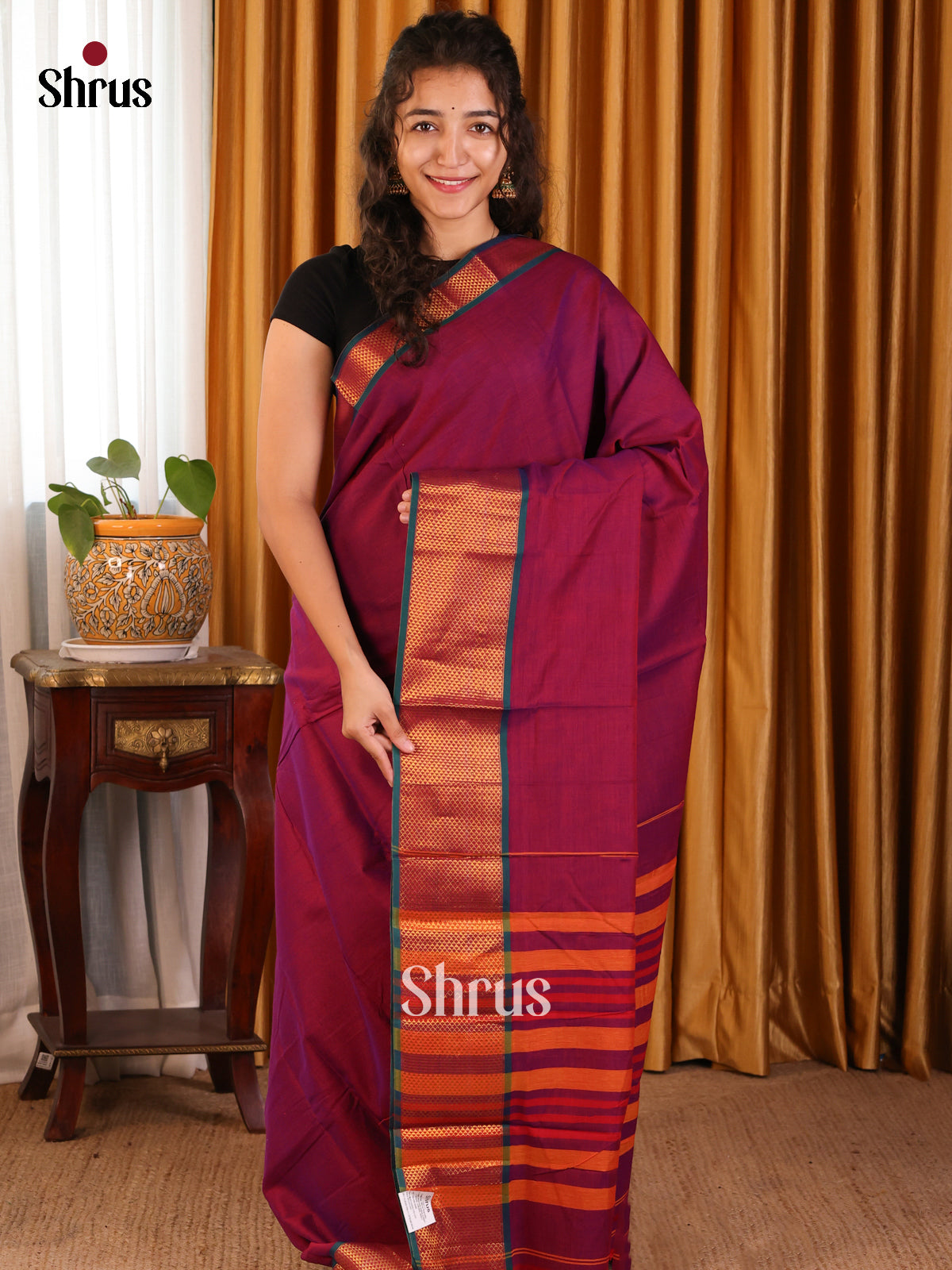 Maroon with Green - Narayanpet Cotton Saree - Shop on Shrus.com