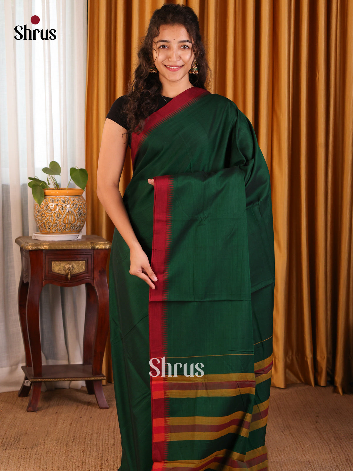 Green & Maroon - Narayanpet Cotton Saree - Shop on Shrus.com