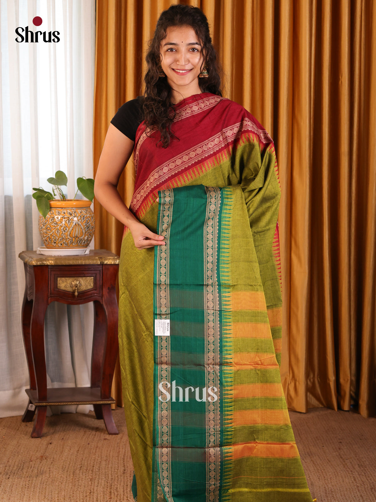 Lite Green & Green - Narayanpet Cotton Saree - Shop on Shrus.com