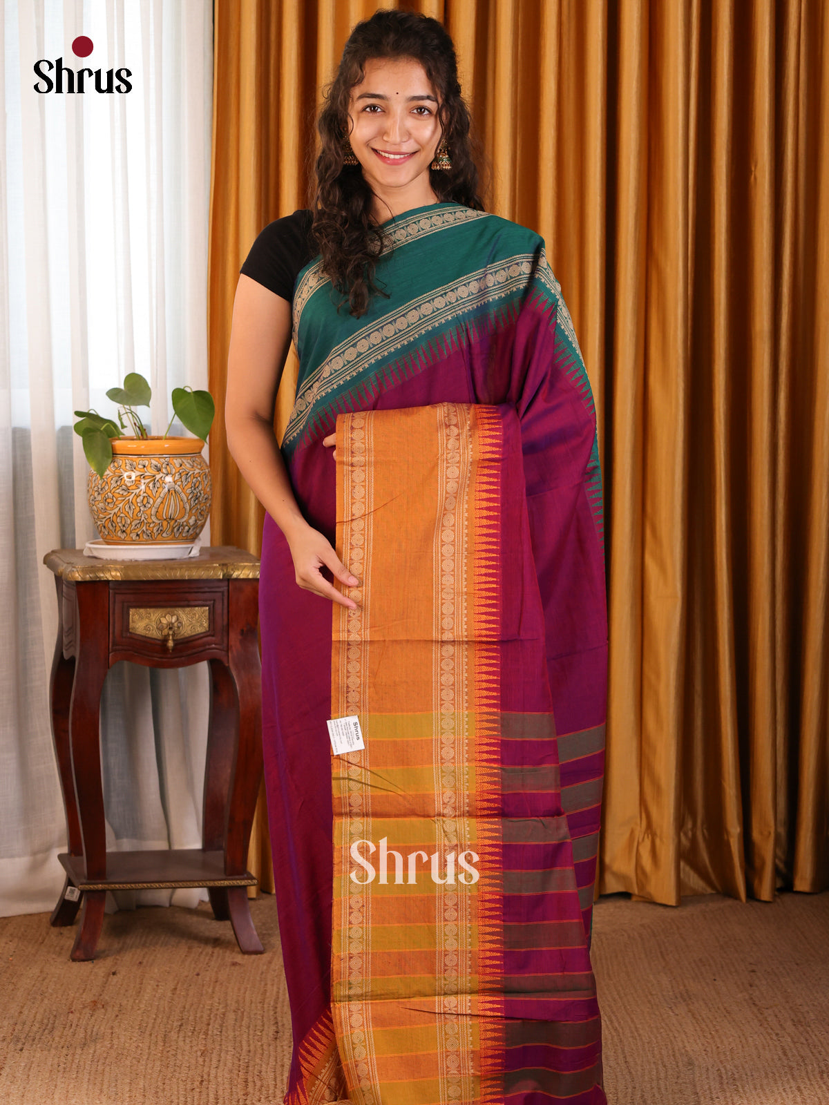Maroon with Orange - Narayanpet Cotton Saree - Shop on Shrus.com