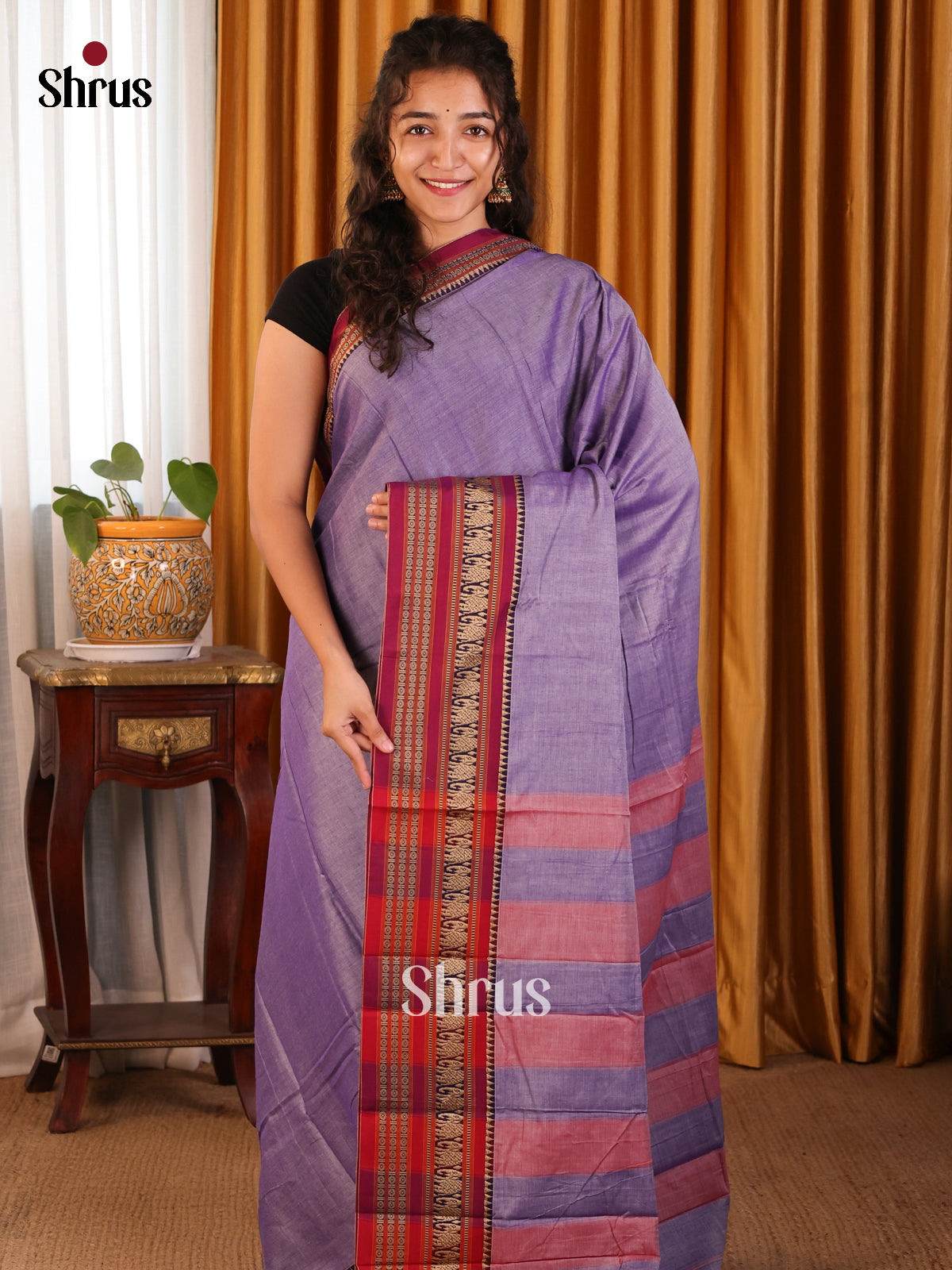 Purple with Maroon - Narayanpet Cotton Saree - Shop on Shrus.com