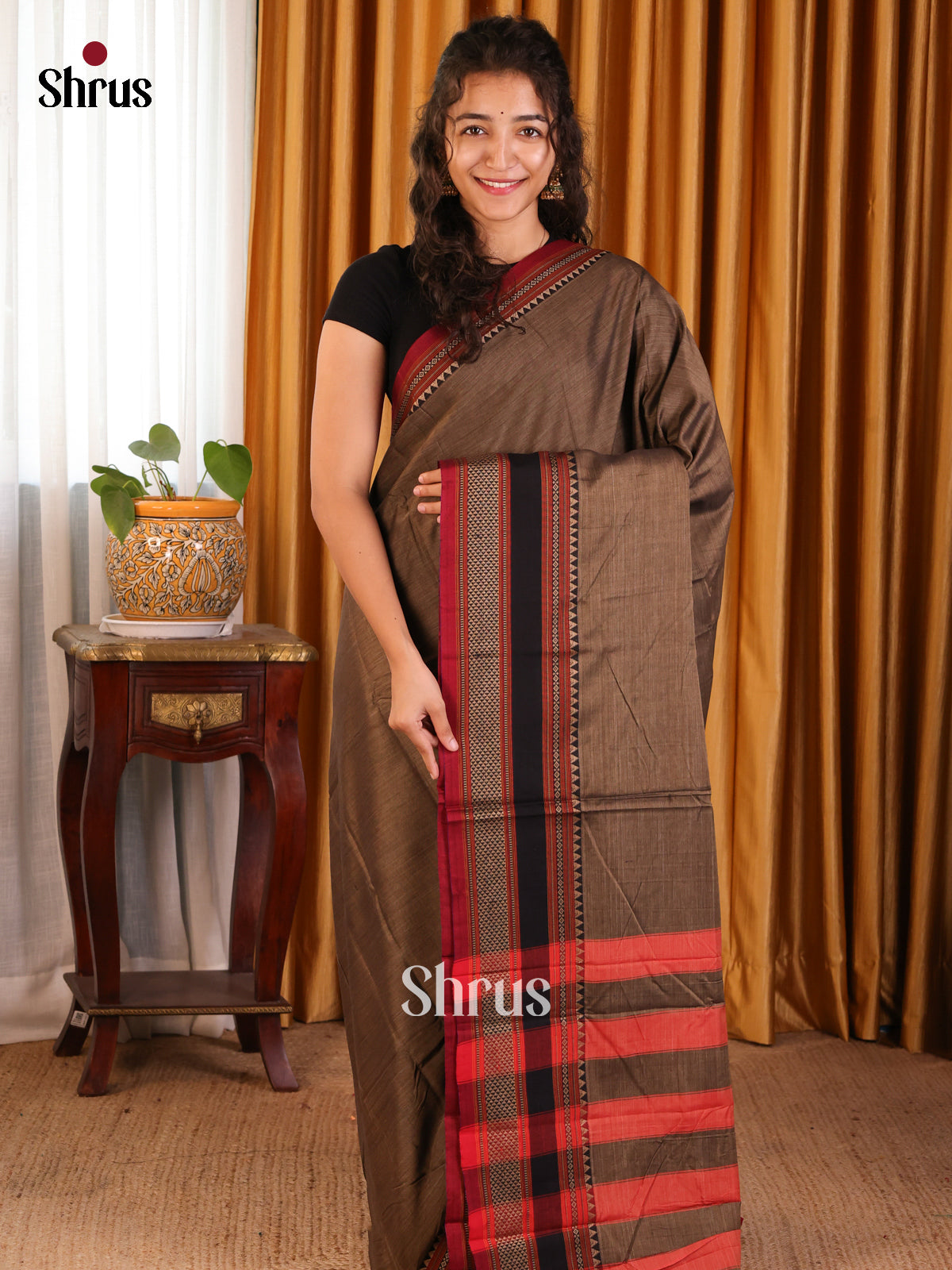 Grey with Maroon - Narayanpet Cotton Saree - Shop on Shrus.com