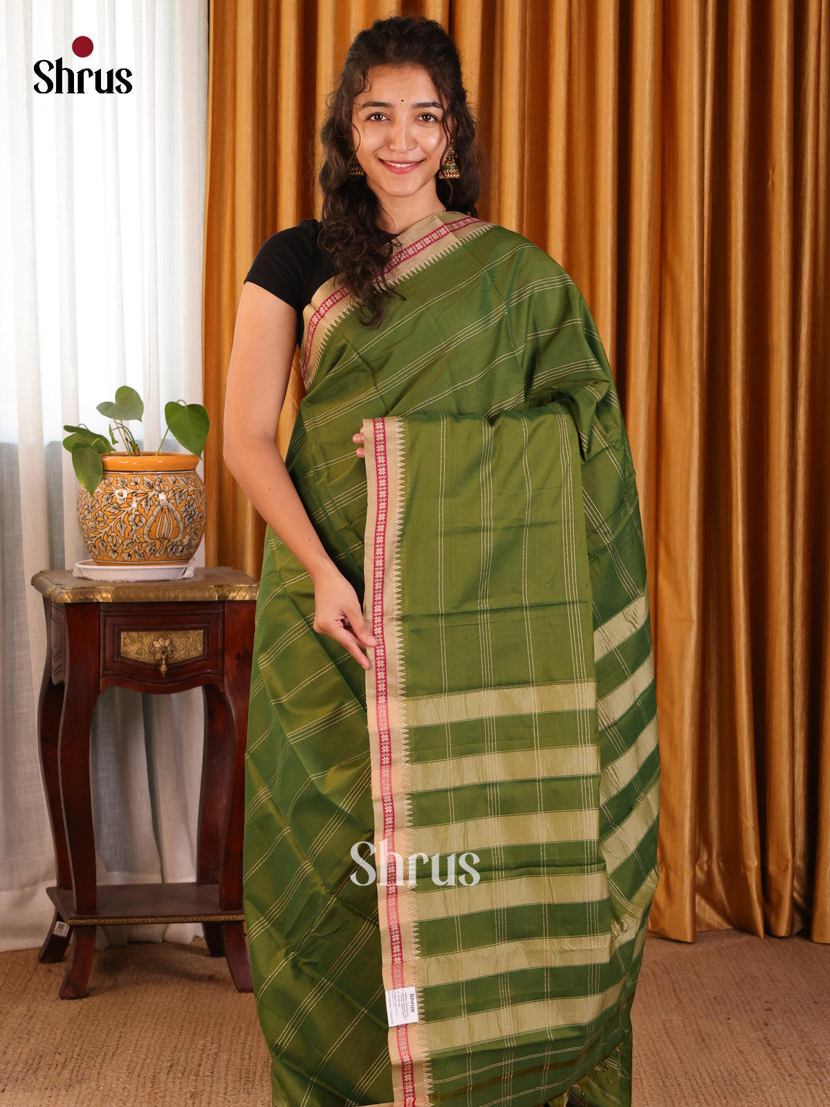 Green & Beige - Narayanpet Cotton Saree - Shop on Shrus.com