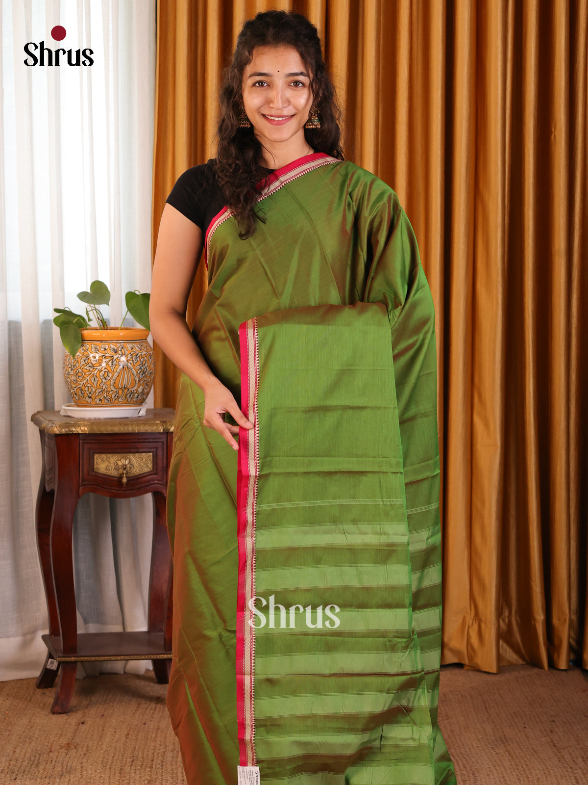 Green with Red - Narayanpet Cotton Saree - Shop on Shrus.com