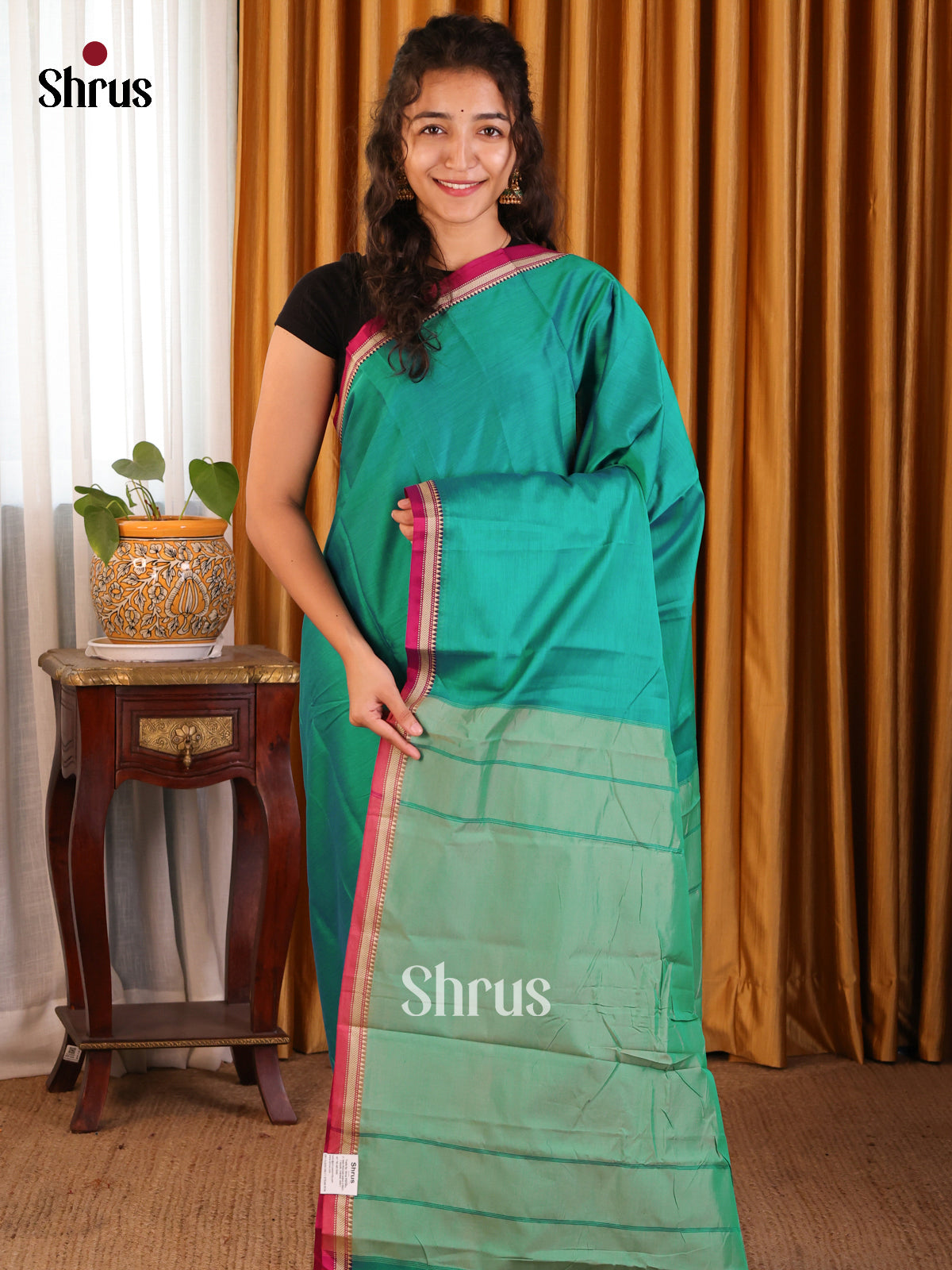 Green with Maroon - Narayanpet Cotton Saree - Shop on Shrus.com