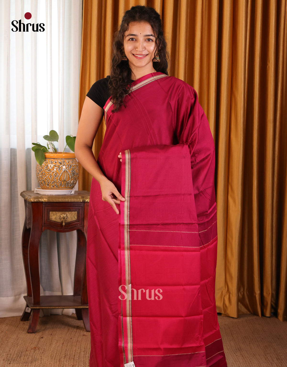 Maroon with Red - Narayanpet Cotton Saree - Shop on Shrus.com