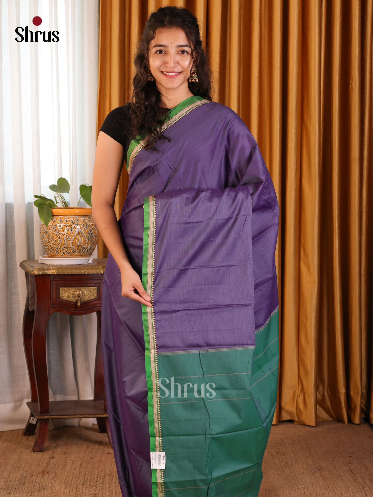 Violet with Green - Narayanpet Cotton Saree - Shop on Shrus.com