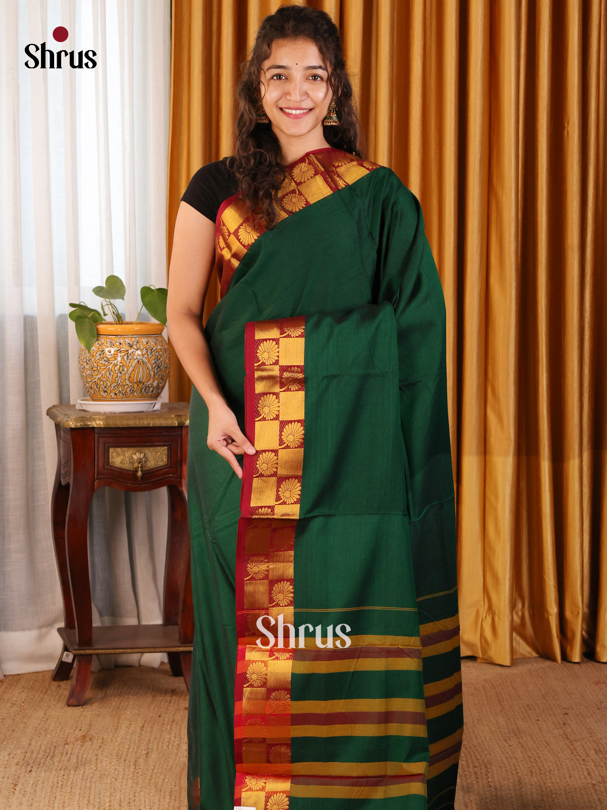 Green & Maroon - Narayanpet Cotton Saree - Shop on Shrus.com