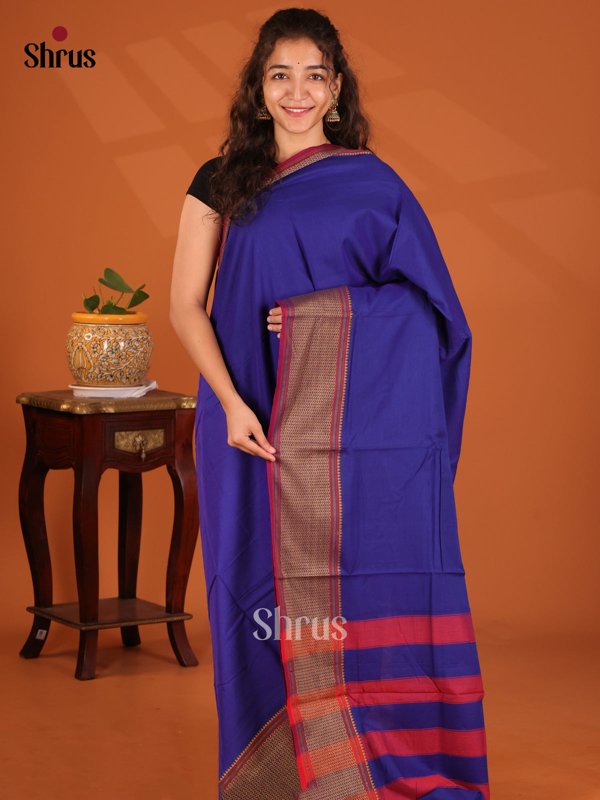 Blue with Maroon- Narayanpet Cotton Saree - Shop on Shrus.com