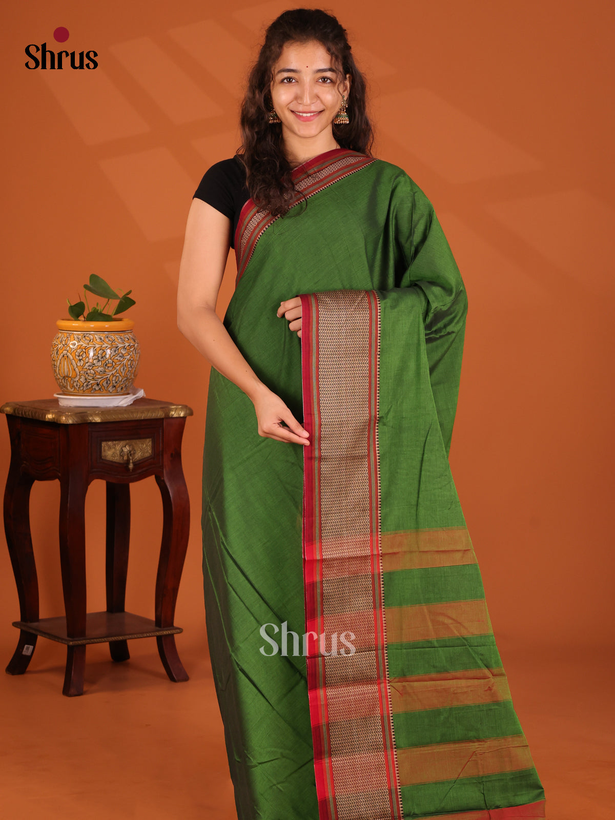Green with Maroon - Narayanpet Cotton Saree - Shop on Shrus.com