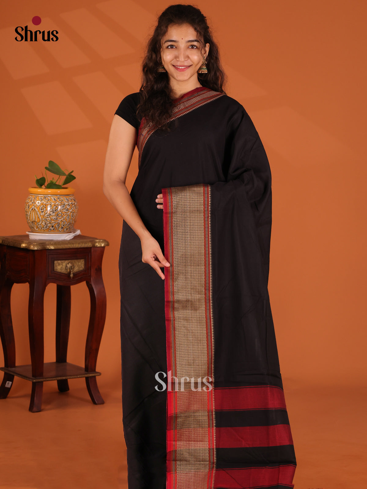 Black & Maroon- Narayanpet Cotton Saree - Shop on Shrus.com