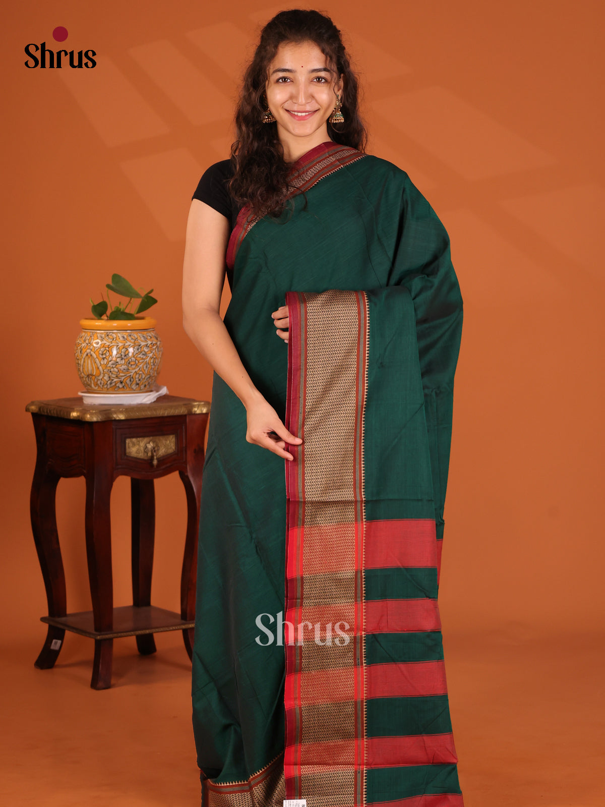 Green with Maroon - Narayanpet Cotton Saree - Shop on Shrus.com