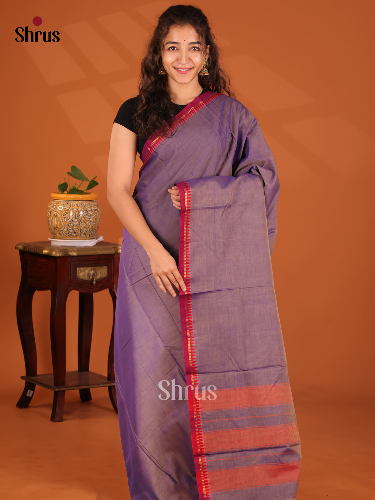 Purple with Red- Narayanpet Cotton Saree - Shop on Shrus.com