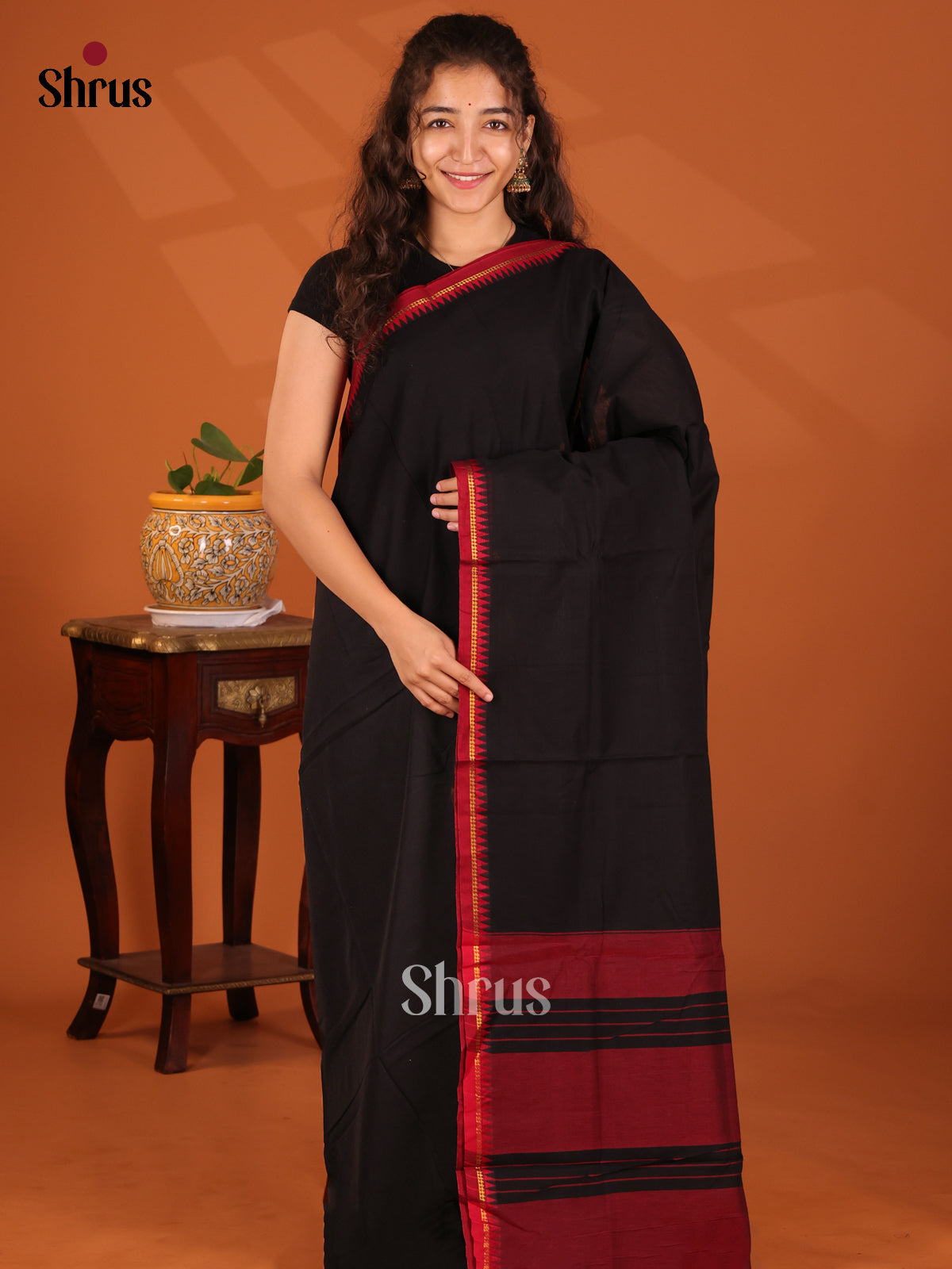 Black with Red - Narayanpet Cotton Saree - Shop on Shrus.com