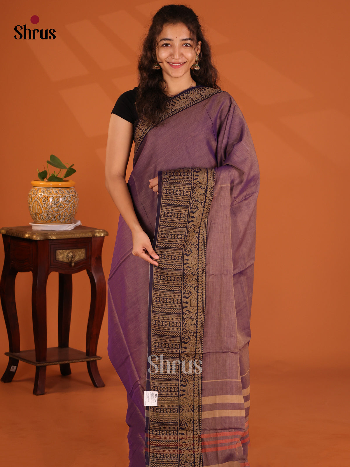Purple with Violet - Narayanpet Cotton Saree - Shop on Shrus.com