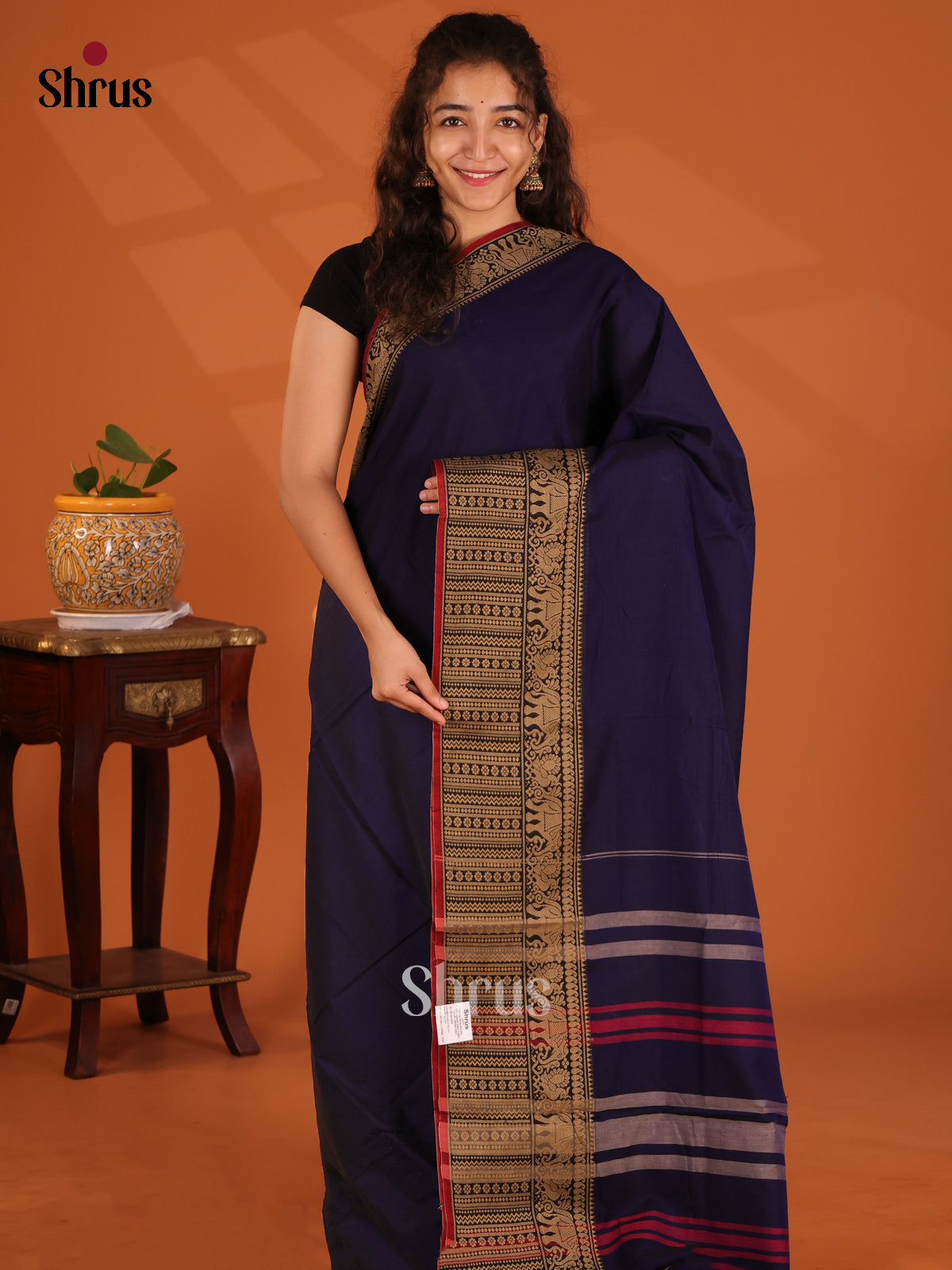 Blue with Red - Narayanpet Cotton Saree - Shop on Shrus.com