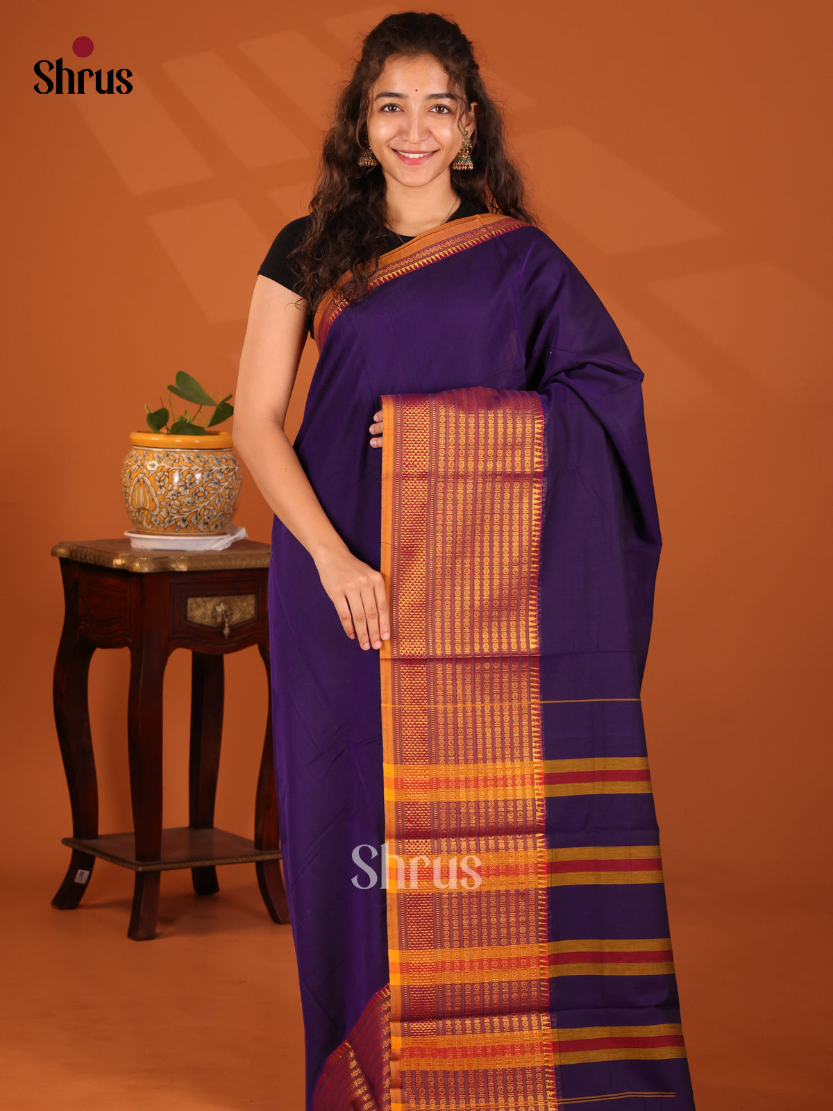 Violet with Maroon - Narayanpet Cotton Saree - Shop on Shrus.com