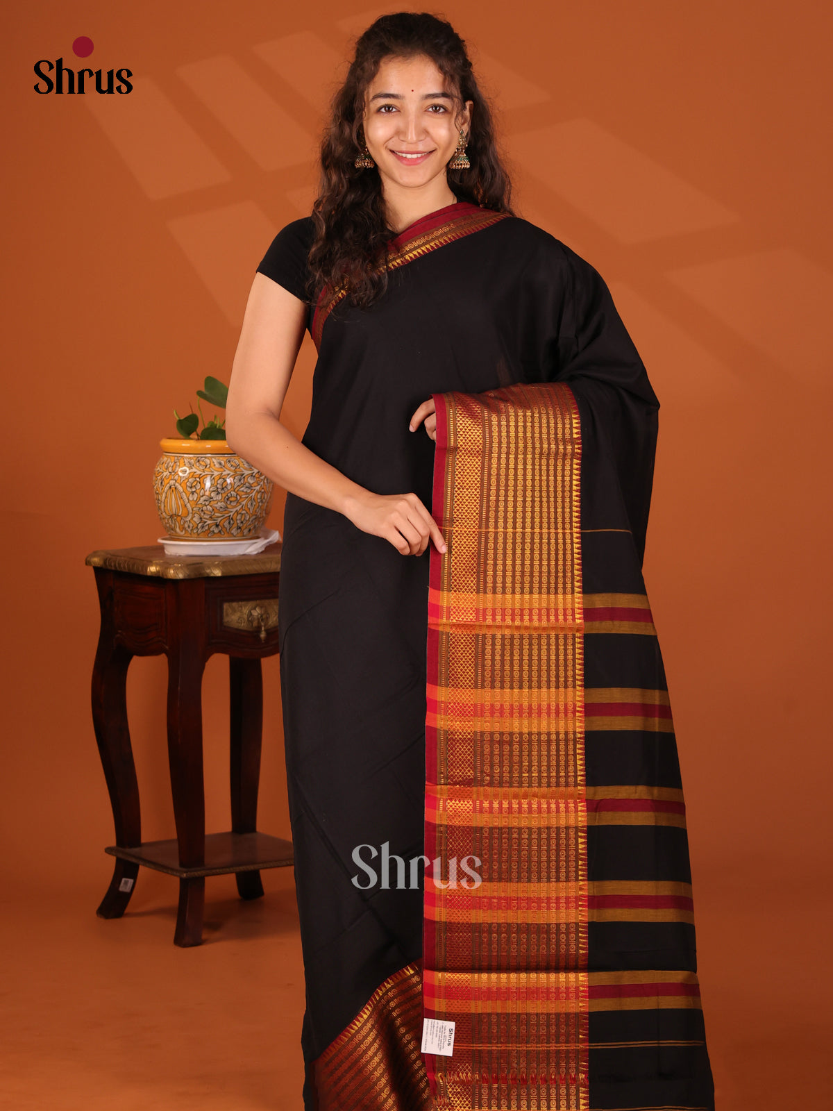 Black with Maroon - Narayanpet Cotton Saree - Shop on Shrus.com